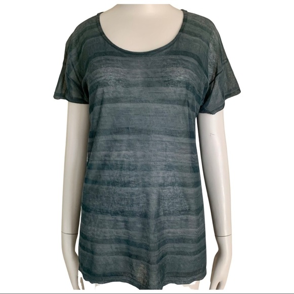 INHABIT Sheer Tonal Striped Scoop Neck Tee Lagoon Blue Size Small - Picture 4 of 16
